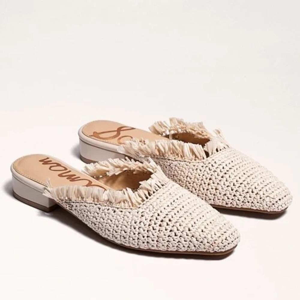 Sam Edelman Cream Woven Fringe Mules